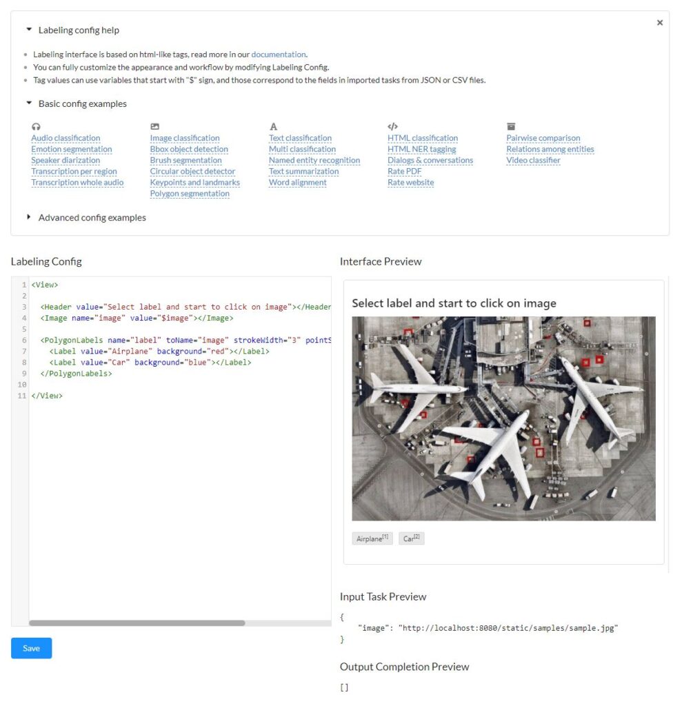 updating the XML code to describe the labeling configuration